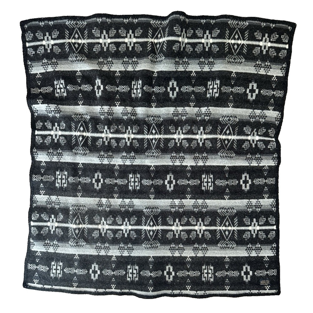 Pendleton Wool Blanket Black Gray Southwestern Pattern Made USA
